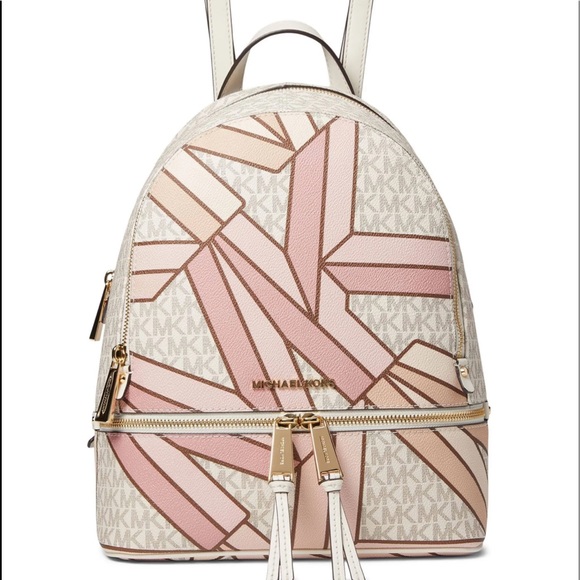 Michael Kors Rhea Signature Logo Zip Medium Backpack - Smokey Rose Multi - Picture 8 of 17